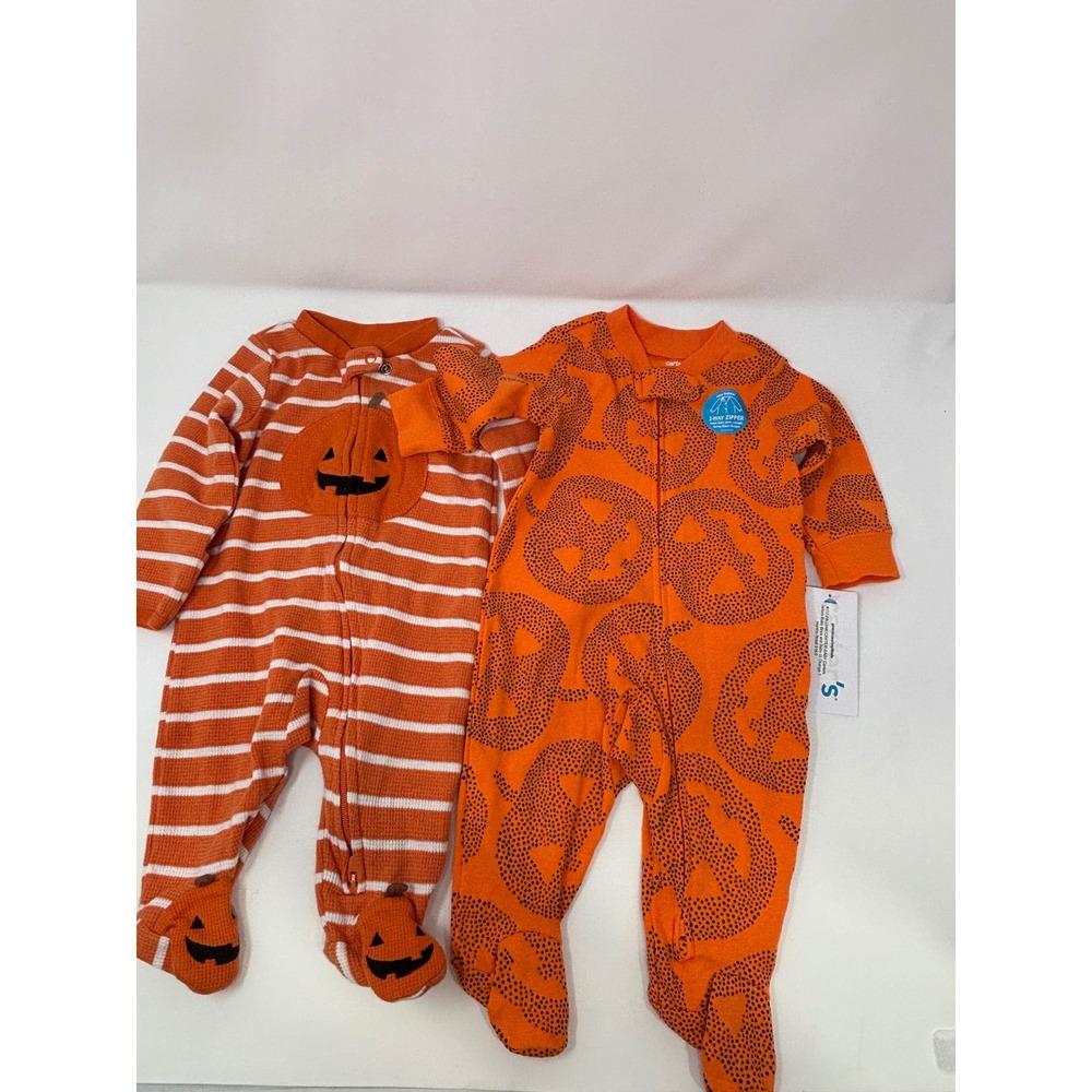 Carters & Carters Just One You Baby Halloween Pumpkin Sleepers Lot of 2 3months